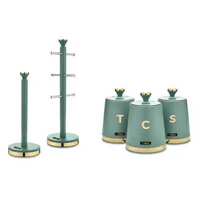 Tower Cavaletto Canisters, Towel Pole Mug Tree Kitchen Set Jade Green