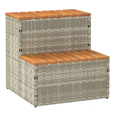 (light grey, x x 50.5 cm) vidaXL Hot Tub Step Grey 50x50x50.5 cm Poly Rattan and Solid Acacia