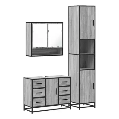 (grey sonoma) vidaXL Piece Bathroom Furniture Set Brown Oak Engineered Wood