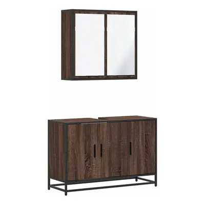 (brown oak) vidaXL Piece Bathroom Furniture Set Black Engineered Wood bathroom cabinet