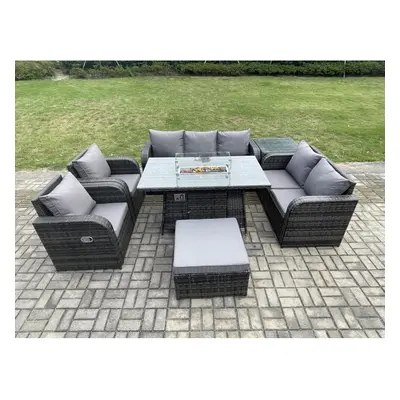 Fimous PE Wicker Outdoor Rattan Garden Furniture Set Propane Gas Fire Pit Table and Sofa Chair s