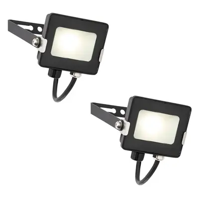 2 PACK Outdoor Waterproof LED Floodlight - 10W Cool White LED - Matt Black