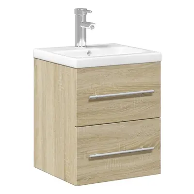 (sonoma oak, x 38.5 x cm/with faucet) vidaXL Sink Cabinet with Built-in Basin Concrete Grey Engi