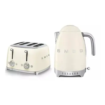 Smeg KLF04CRUK 1.7L Variable Temperature Controlled Kettle & TSF03CRUK Slice Toaster Cream