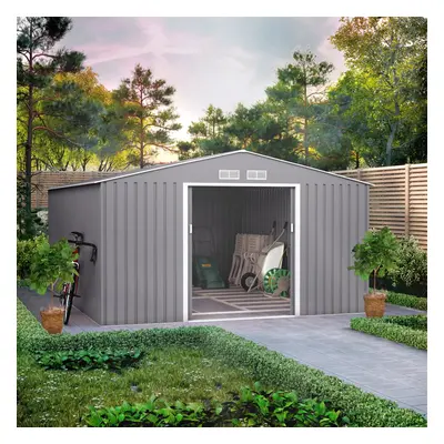 (11x14, Light Grey) BillyOh Ranger Apex Metal Shed With Foundation Kit