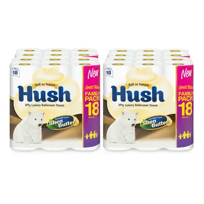 (72 Rolls) Hush Luxury 3Ply Bathroom Tissue, SheaButter Rolls