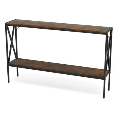 Industrial Console Table 2-Tier Narrow Sofa Table Behind Couch-Coffee