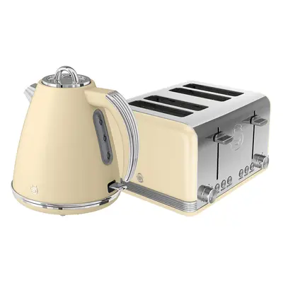 Swan, STP7041CN, Retro 1.5L Jug Kettle & Slice Toaster, Stainless Steel, Degree Base, Electronic