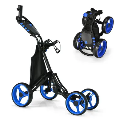 Golf Push Pull Cart Lightweight Folding Wheels Golf Push Cart-Blue