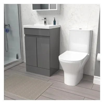 Nes Home 500mm Gloss Steel Grey Basin Vanity & Close Coupled Toilet Set