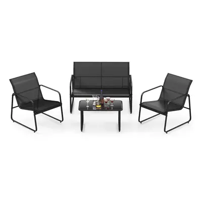 Patio Furniture Set of W/ Glass Coffee Table Armchairs & Loveseat