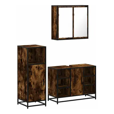 (smoked oak) vidaXL Piece Bathroom Furniture Set Sonoma Oak Engineered Wood