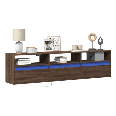 vidaXL TV Wall Cabinet with LED Brown Oak 180x31x45 cm