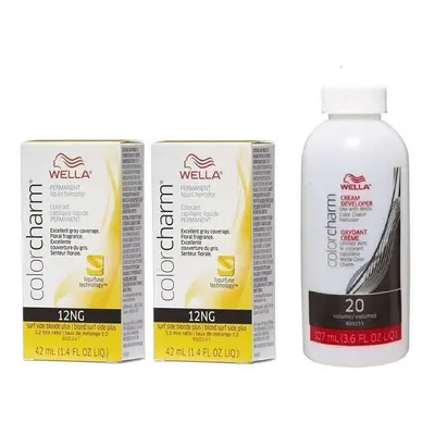 (12NG(2)+Dev(Vol.20)3.6oz) Wella Color Charm 12NG Surf Side Blonde Plus Permanent Liquid Haircol