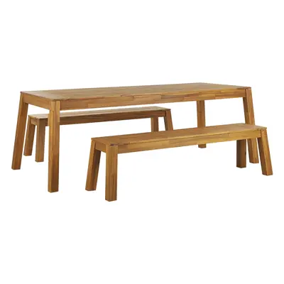 Table with Bench LIVORNO Acacia Wood 225x105x77 cm Light Wood