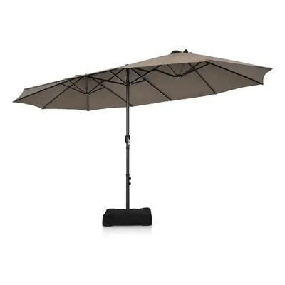 4.5m Double-Sided Parasol W/Base and Crank Twin Large Patio Umbrella-Coffee