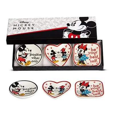 Disney Mickey and Minnie Mouse Mini Trinket Tray Gift Set, Piece Jewelry Dish Ring Holder