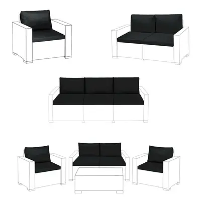 (Black, Seater Sofa - Pieces) Keter Cushions Patio Garden Pads Rattan Furniture