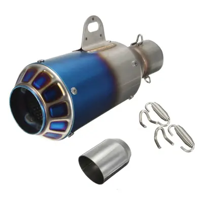 (Grilled Blue(tail hollow)) 38-51mm Motorcycle GP Exhaust Muffler Pipe Silencer End Slip-On Stai