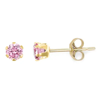 Jewelco London Ladies 9ct Yellow Gold Pink Round Brilliant Cubic Zirconia Solitaire Claw Set Stu