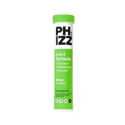 Phizz Mango 3-in-1 Hydration, Electrolytes and Vitamins Effervescent Tablet (Pack of 12)