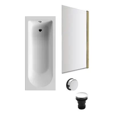 Round Single Ended Bath, Square Brushed Brass Screen and Chrome Waste-1700x700mm