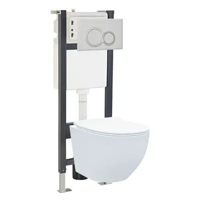 Nes Home White Round Curve WH Toilet Concealed Frame & Round Button Flush Plate