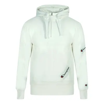 Champion Half Zip Asymmetric Pocket Logo White Hoodie