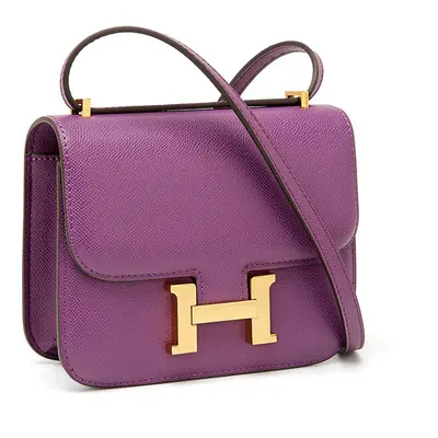 (Purple) H-buckle Kangkang bag European and American fashion 24cm palm print high-end small squa