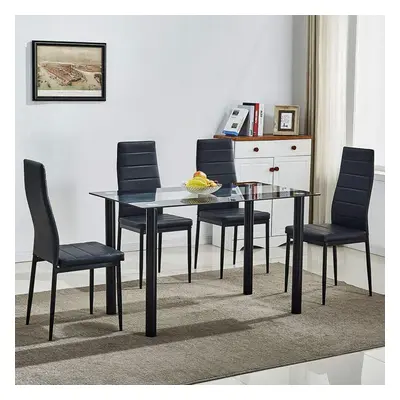 (Table with chairs) KOSY KOALA BLACK GLASS DINING TABLE AND BLACK CHAIRS