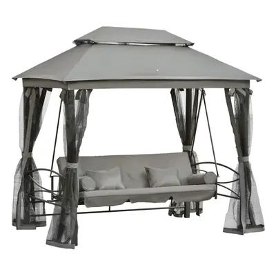 Outsunny Person Canopy Gazebo Swing Outdoor Patio Lounge w/ Mesh Walls, Grey