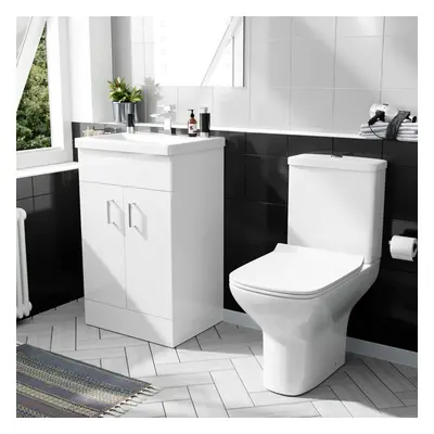 500mm Freestanding White Basin Vanity & Rimless Close Coupled Toilet Flat Pack