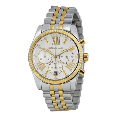 Michael Kors Lexington Ladies Chronograph Watch Two Tone Stainless Steel Bracelet White Dial MK5