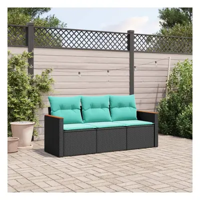 vidaXL Piece Patio Sofa Set with Cushions Black Poly Rattan