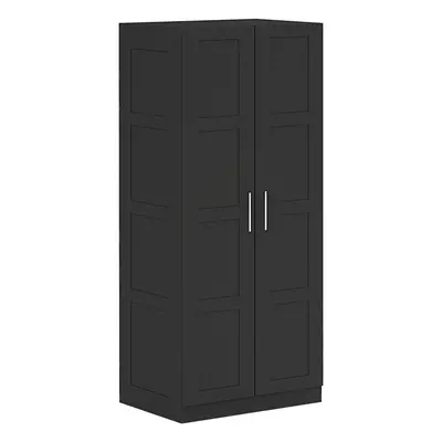 HOMCOM Wardrobe for Bedroom, Double Wardrobe with Hanging Rail, Black