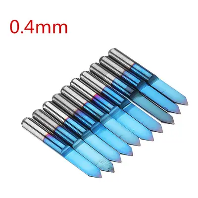 (0.4mm) 10pcs 0.1/0.2/0.3/0.4mm Degree Engraving Bit Flat Bottom PCB Engraving Bit Blue NANO Coa