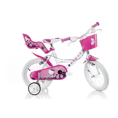 (14" Wheel) Dino Hello Kitty White Girls Bike w/ Doll Carrier