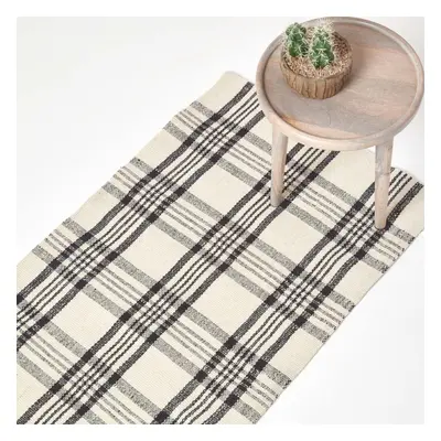 (66 x cm, White & black) Tartan Check Non-Slip 100% Wool Rug