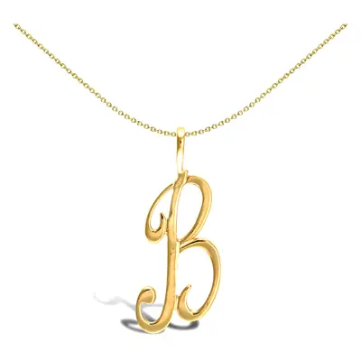 Jewelco London Solid 9ct Yellow Gold Script Identity Initial Pendant Letter B - JIN002-B