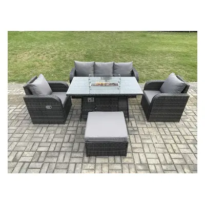 Fimous Patio Outdoor Rattan Garden Furniture Set Propane Gas Fire Pit Table Burner with Lounge S