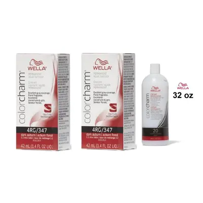 (4RG + 4RG + Developer (Vol. 20) 32oz ) 4RG Dark Auburn Wella Color Charm Permanent Haircolor