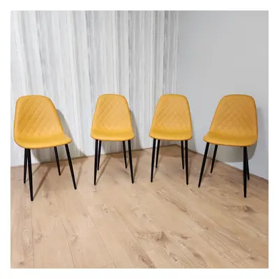 KOSY KOALA Dining Chairs Set Of Mustard Stitched Faux Leather Chairs