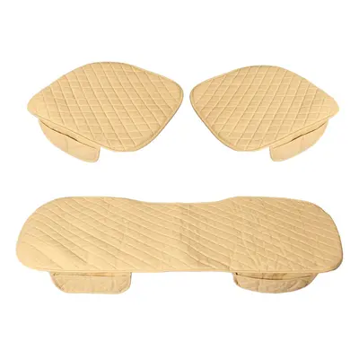 (Beige) 3Pcs Car Seat Cover Universal PU Leather Protector Cushion Front Rear