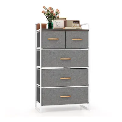 5-Drawer Dresser Storage Organizer Tower Bedside Display Stand Foldable-Grey