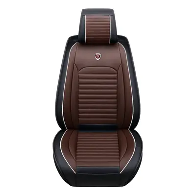 (Coffee) Universal Full Car Front Seat Mat Covers PU Leather Breathable Cushion Pad Set