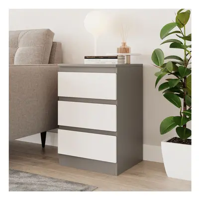 (Grey & White) Drawer Skagen High Wooden Bedroom Chest Cabinet No Handle Drawer Storage