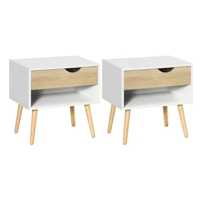 HOMCOM Set of Bedside Table with Drawer & Shelf, Nightstand for Bedroom