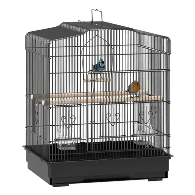 PawHut 59cm Large Bird Cage with Stand, Perches, Food Bowls, Swing, Black