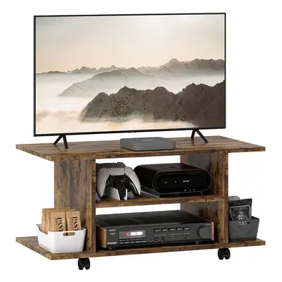 HOMCOM Modern TV Cabinet Stand Storage Shelves Table Mobile Rustic Brown