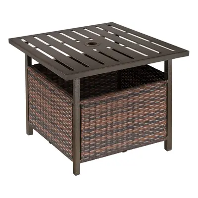 Outsunny Outdoor Rattan Coffee Table w/ Umbrella Hole Fit for Garden Backyard